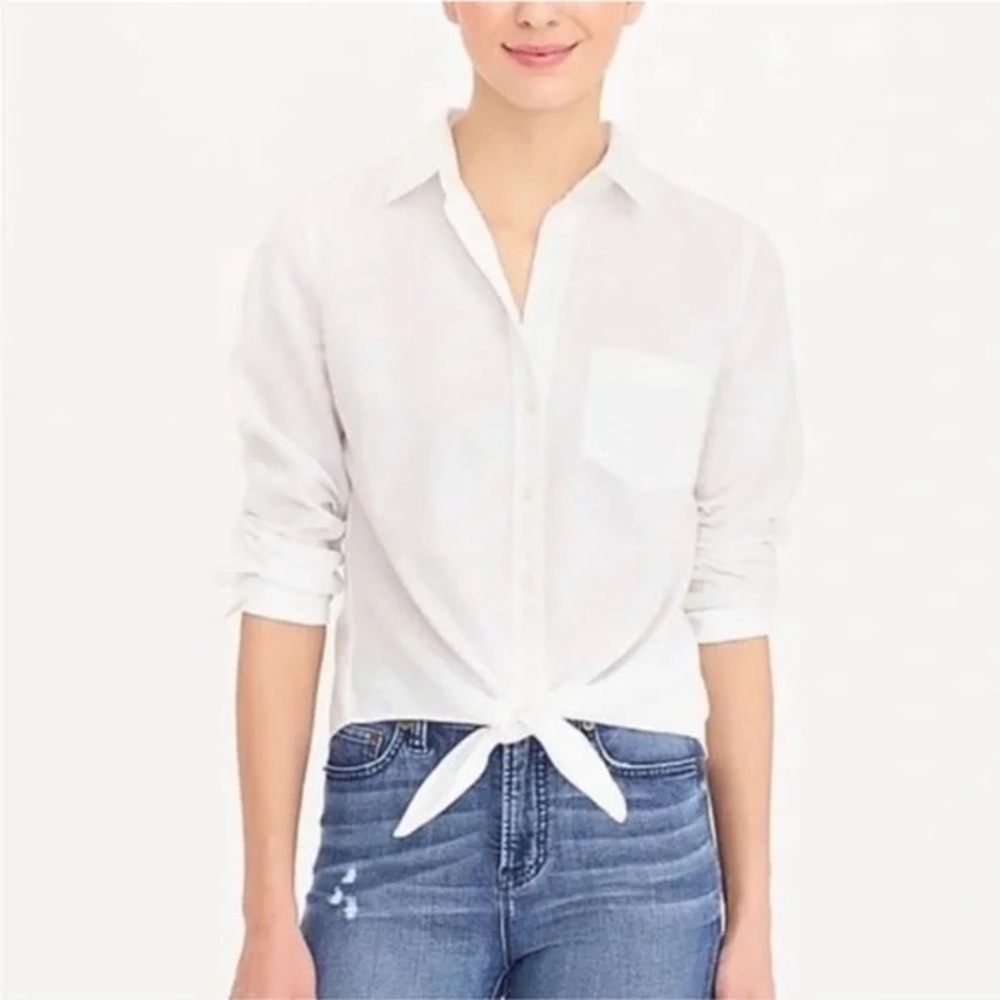 JCREW | Linen White Top with Tie Waist